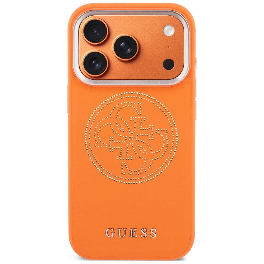 Husa de protectie Guess Leather Perforated 4G MagSafe compatibil cu iPhone 18 Pro / iPhone 17 Pro, Portocaliu