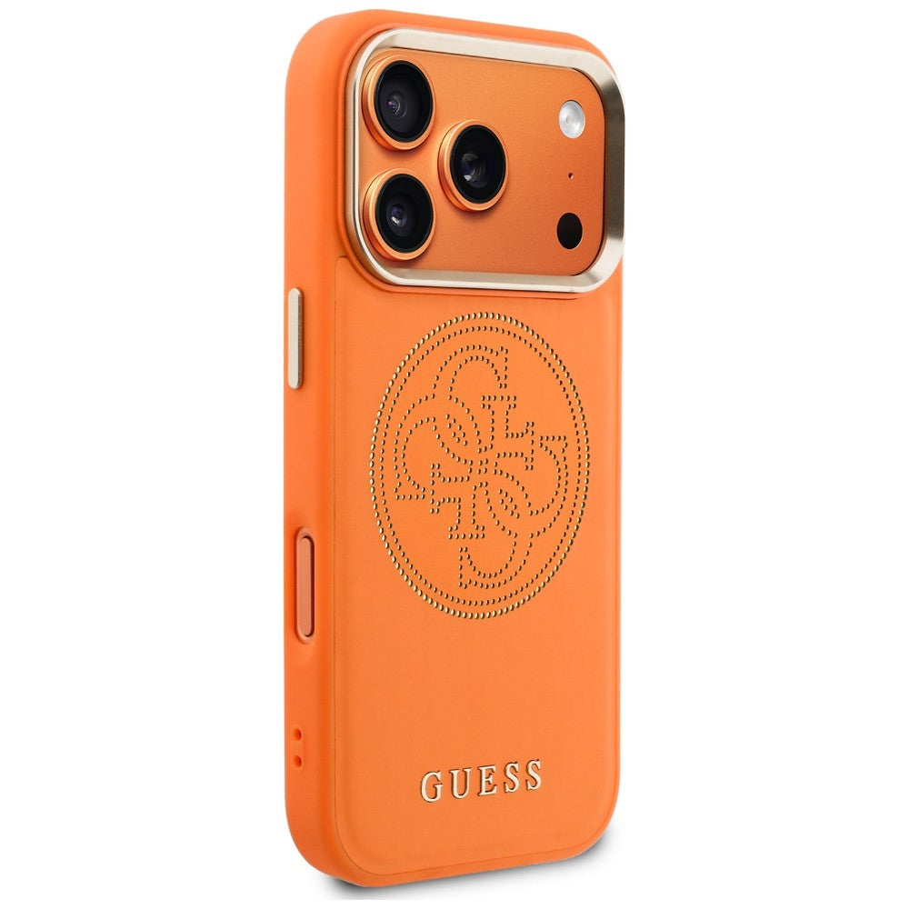Husa de protectie Guess Leather Perforated 4G MagSafe compatibil cu iPhone 17 Pro Max / iPhone 18 Pro Max, Portocaliu