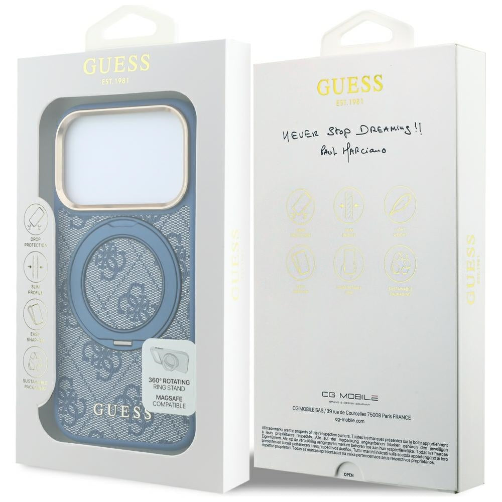 Husa de protectie Guess Ring Stand 360 compatibil cu iPhone 18 Pro Max / iPhone 17 Pro Max, Albastru