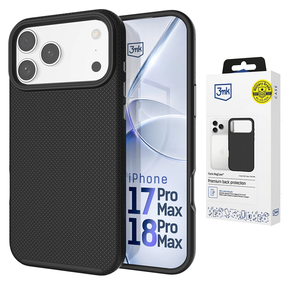 Husa de protectie 3mk Fortis MagCase compatibil cu iPhone 17 Pro Max / iPhone 18 Pro Max, Negru