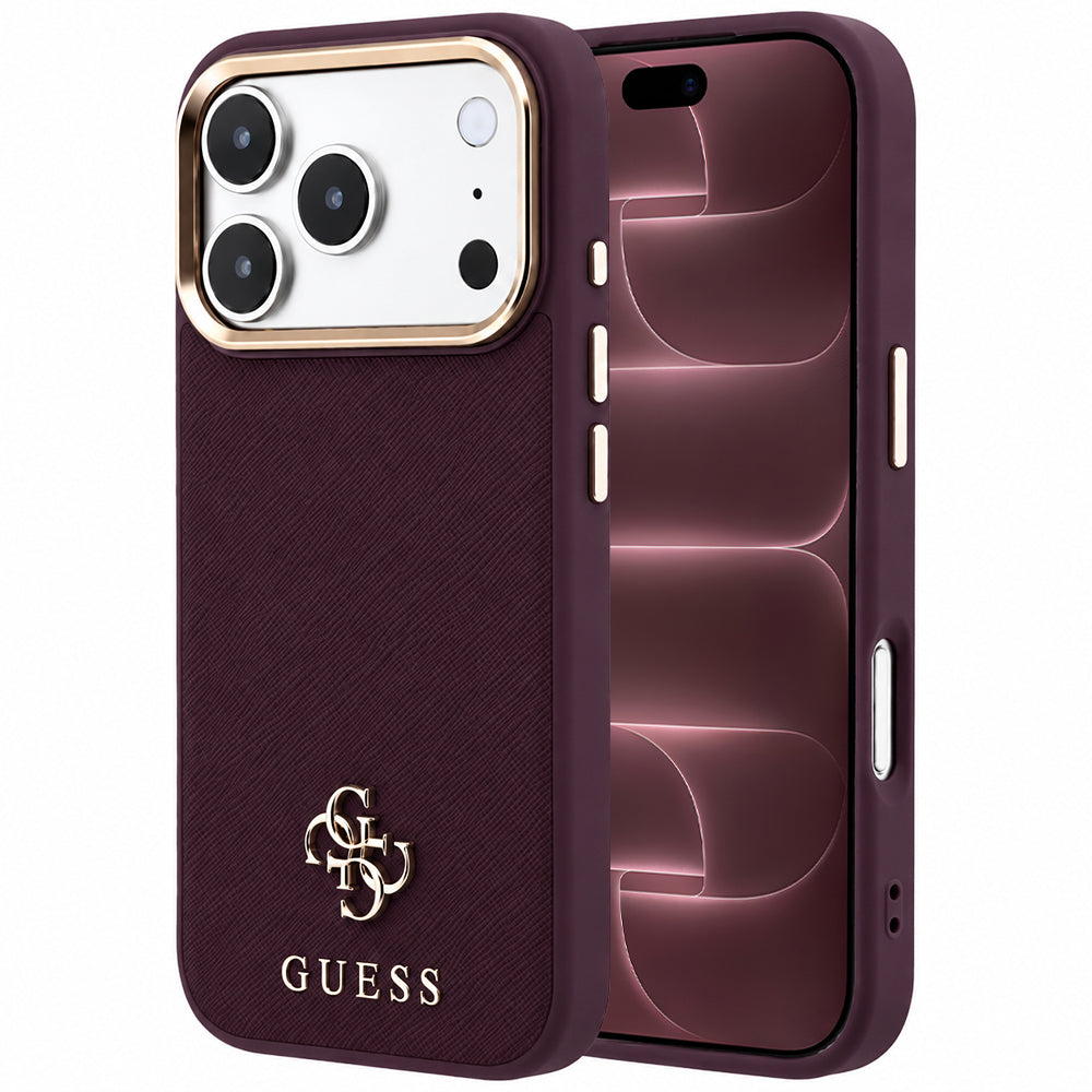 Husa de protectie Guess Saffiano compatibil cu iPhone 17 Pro Max / iPhone 18 Pro Max, Bordo