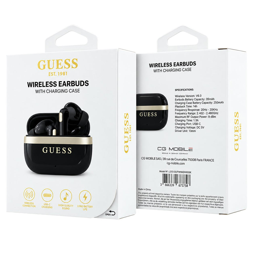 Casti In-ear, BT, TWS - Guess Glossy Gold Line Classic (GUTWSN2HGGSK) - Black