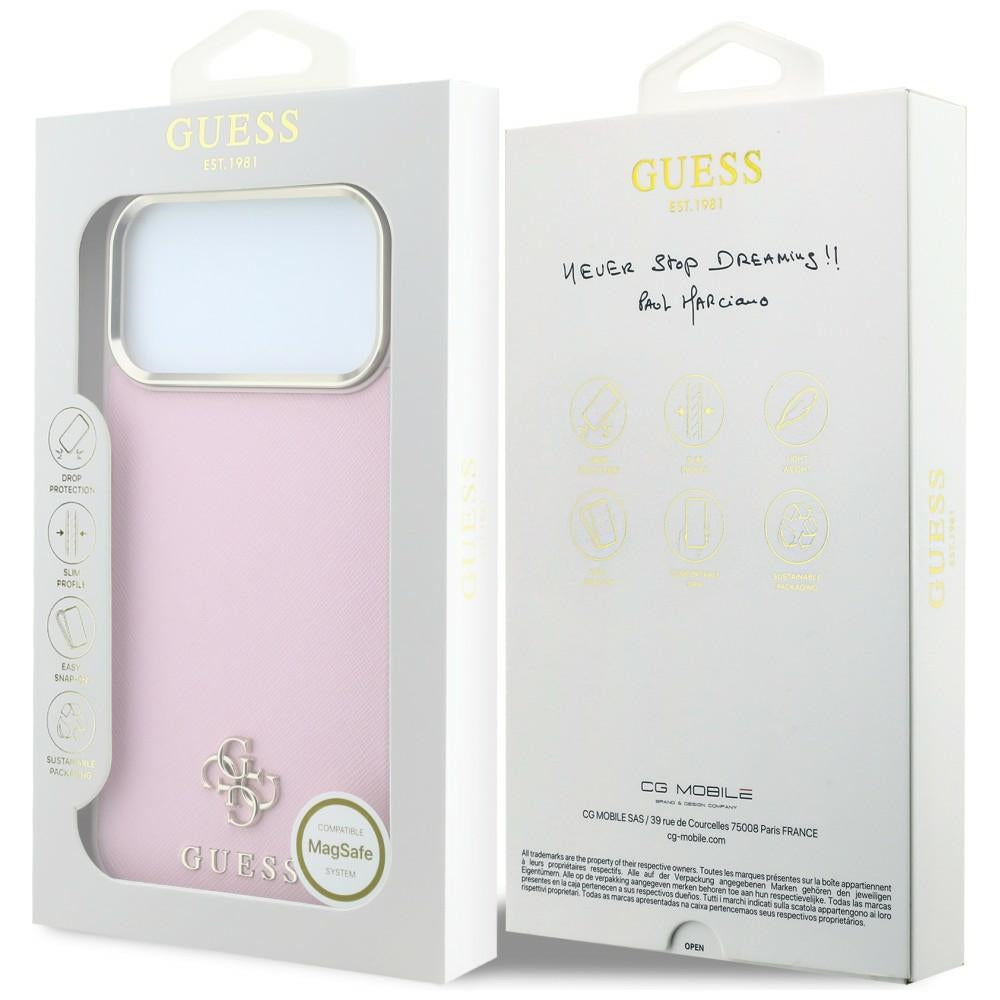 Husa de protectie Guess Saffiano Small 4G compatibil cu iPhone 18 Pro / iPhone 17 Pro, Roz