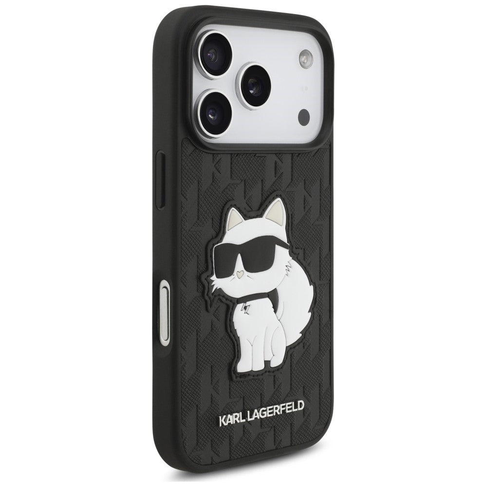 Husa de protectie Karl Lagerfeld Saffiano Mono Patch compatibil cu iPhone 17 Pro / iPhone 18 Pro, Negru
