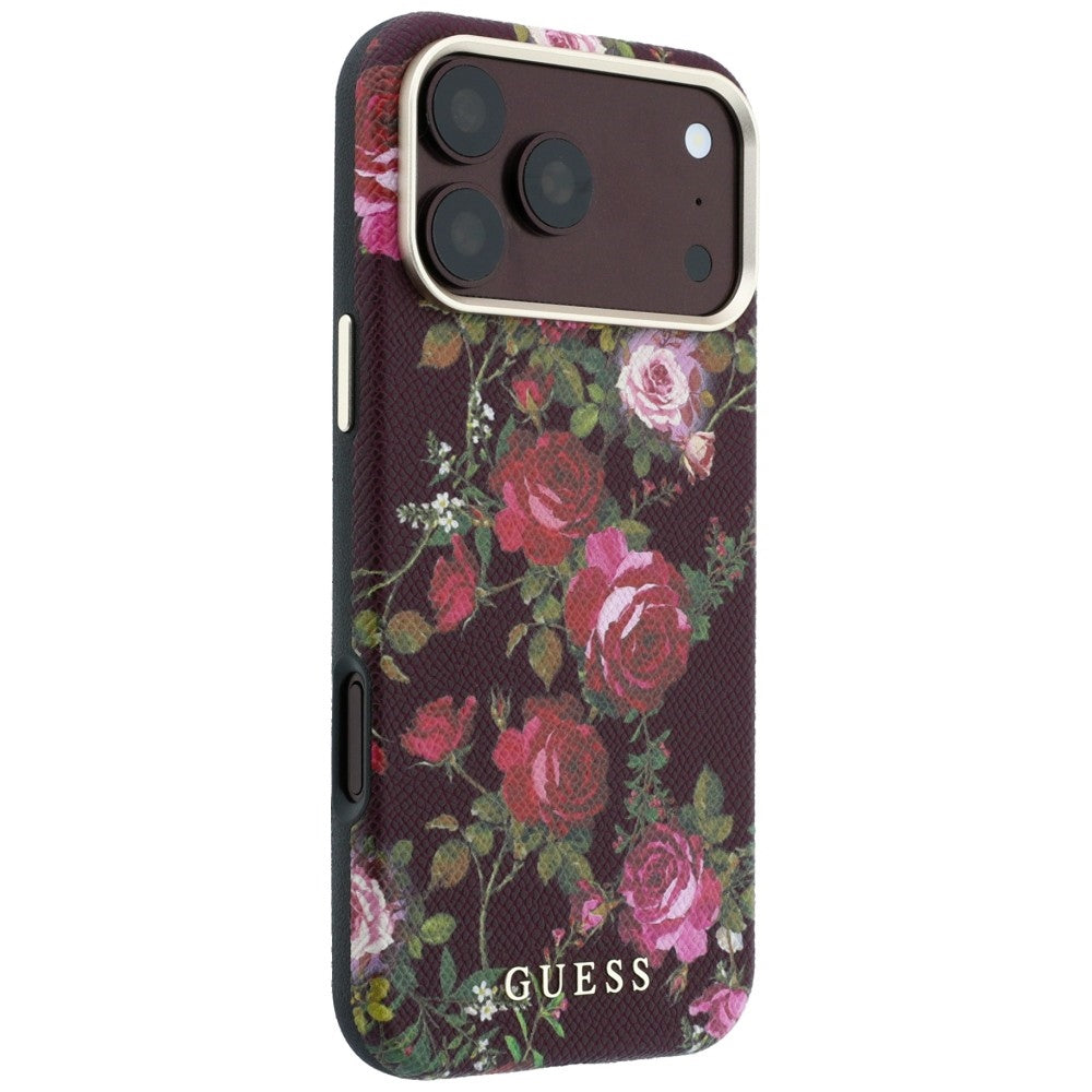 Husa de protectie Guess Blossom Roses Print compatibil cu iPhone 18 Pro / iPhone 17 Pro, Bordo