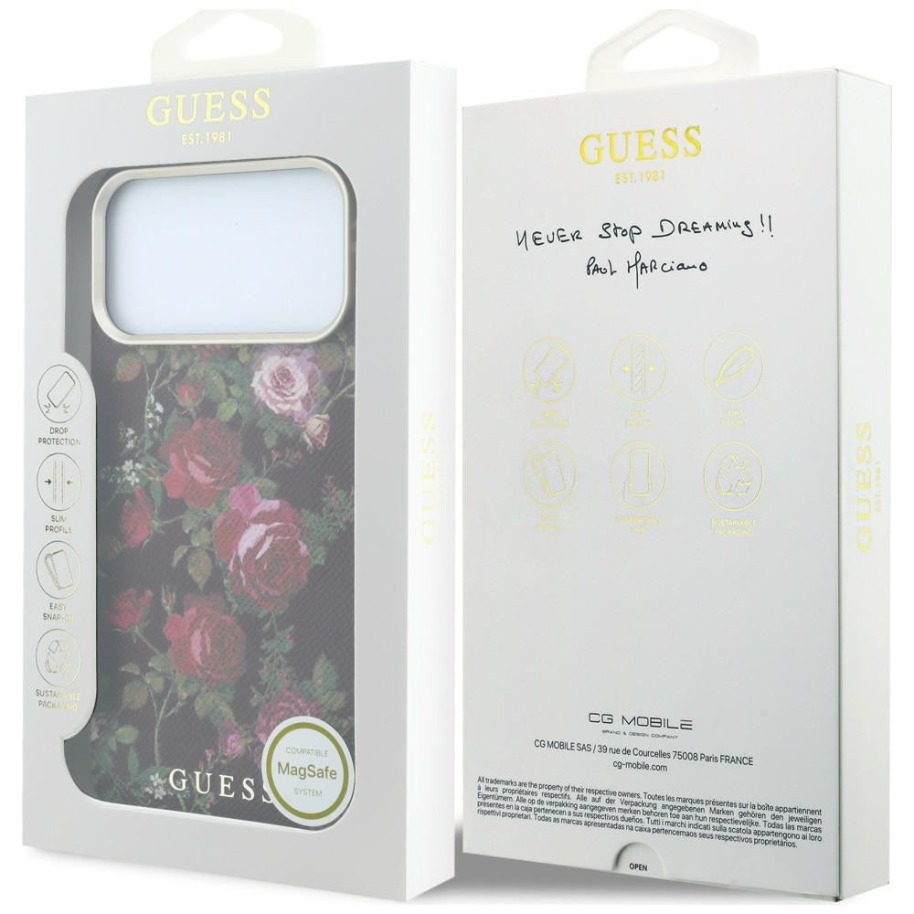Husa de protectie Guess Blossom Roses Print compatibil cu iPhone 18 Pro / iPhone 17 Pro, Bordo