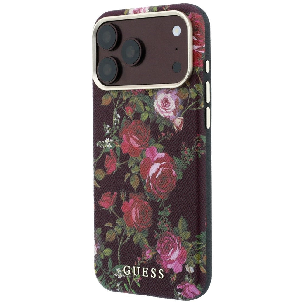 Husa de protectie Guess Blossom Roses Print compatibil cu iPhone 18 Pro Max / iPhone 17 Pro Max, Bordo