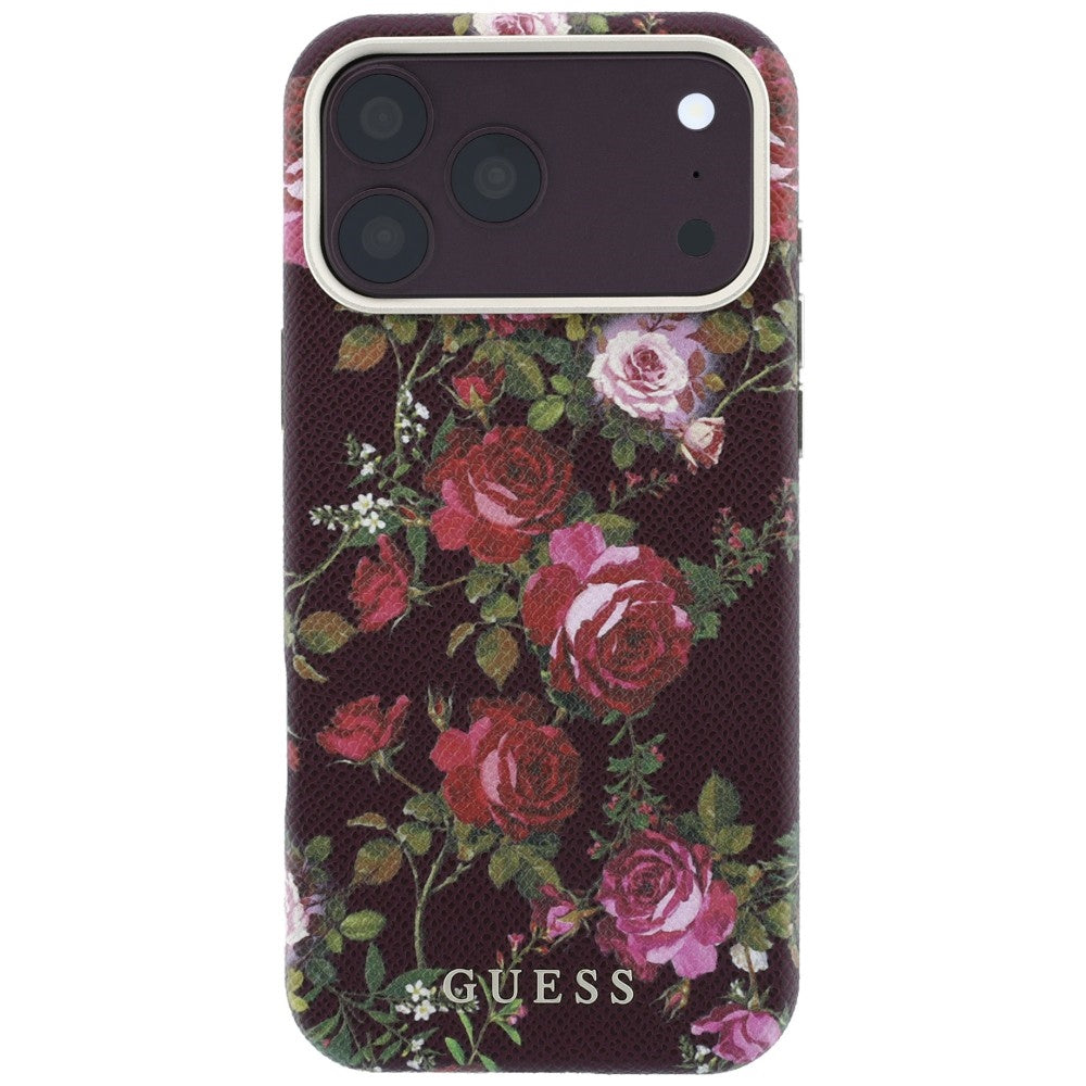 Husa de protectie Guess Blossom Roses Print compatibil cu iPhone 18 Pro Max / iPhone 17 Pro Max, Bordo