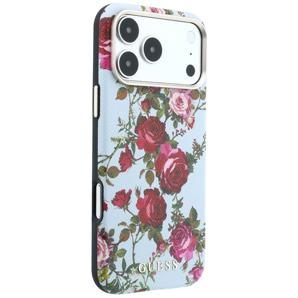 Husa de protectie Guess Blossom Roses Print compatibil cu iPhone 17 Pro Max / iPhone 18 Pro Max, Albastru