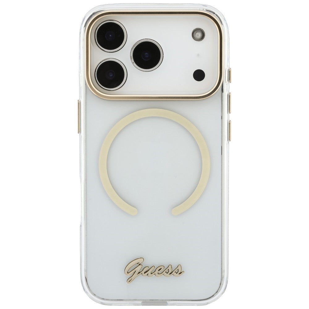 Husa de protectie Guess IML Script Metal MagSafe compatibil cu iPhone 18 Pro Max / iPhone 17 Pro Max, Transparent