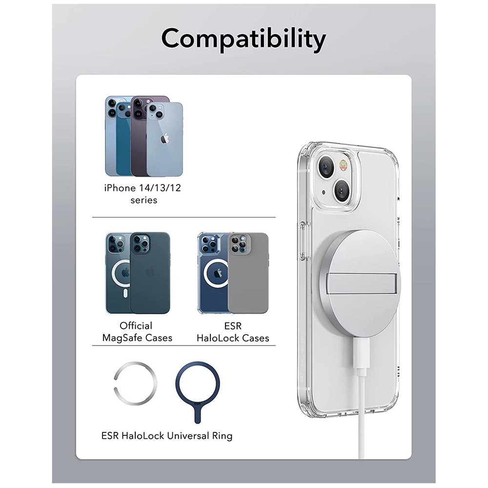 Incarcator ESR Wireless HaloLock, MagSafe Compatible, with Kickstand, Alb