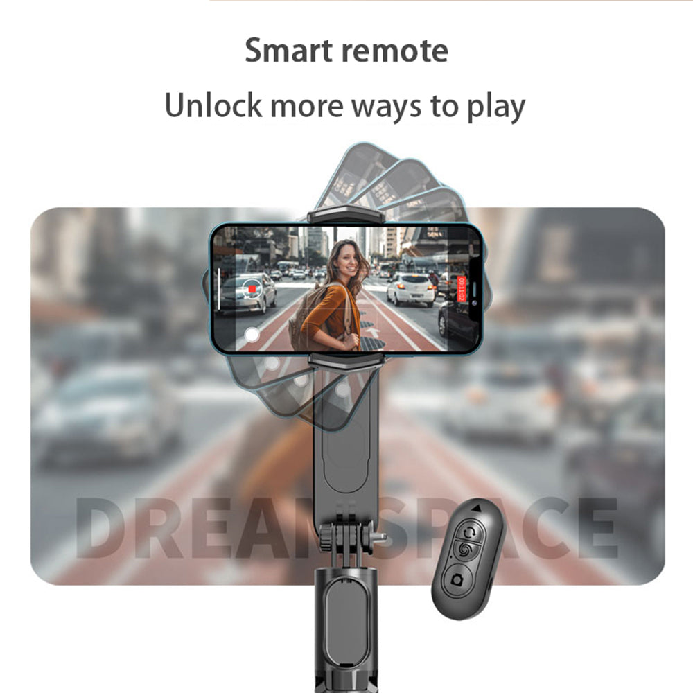 Suport Techsuit Gimbal Mini Selfie Stick (Q09), Stabilizer Tripod with LED Light and Bluetooth Remote Control, 70cm, Negru