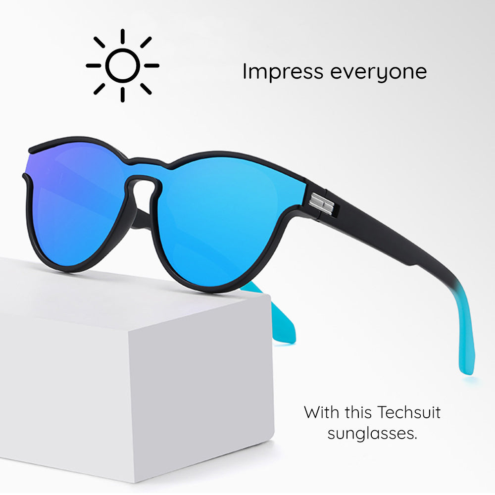Techsuit Sunglasses Polarised TR90 (TR7545), UV Protection, Negru Mat / Blue Green