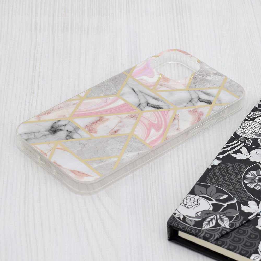 Husa de protectie Techsuit Marble Series compatibil cu iPhone 15 Plus, Roz Hex
