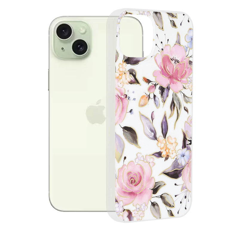 Husa de protectie Techsuit Marble Series compatibil cu iPhone 15 Plus, Chloe White