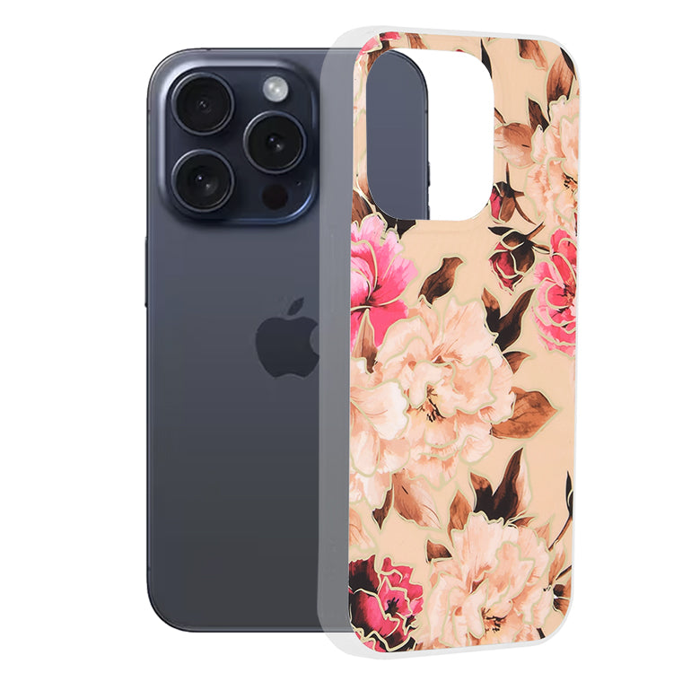 Husa de protectie Techsuit Marble Series compatibil cu iPhone 15 Pro, Mary Berry Nude