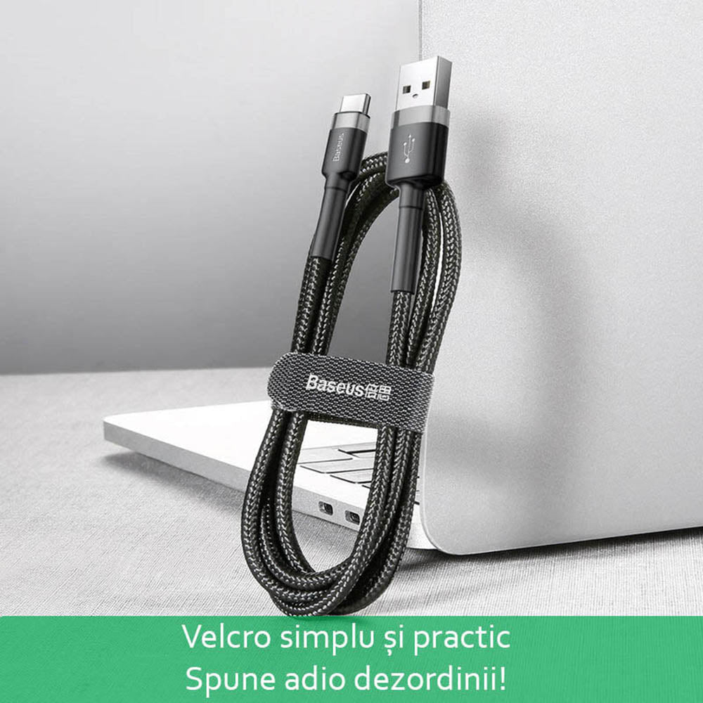 Cablu Baseus Cafule (CATKLF-AG1), USB to Type-C, Fast Charge, 3A, 480Mbps, 0.5m, Gri / Black