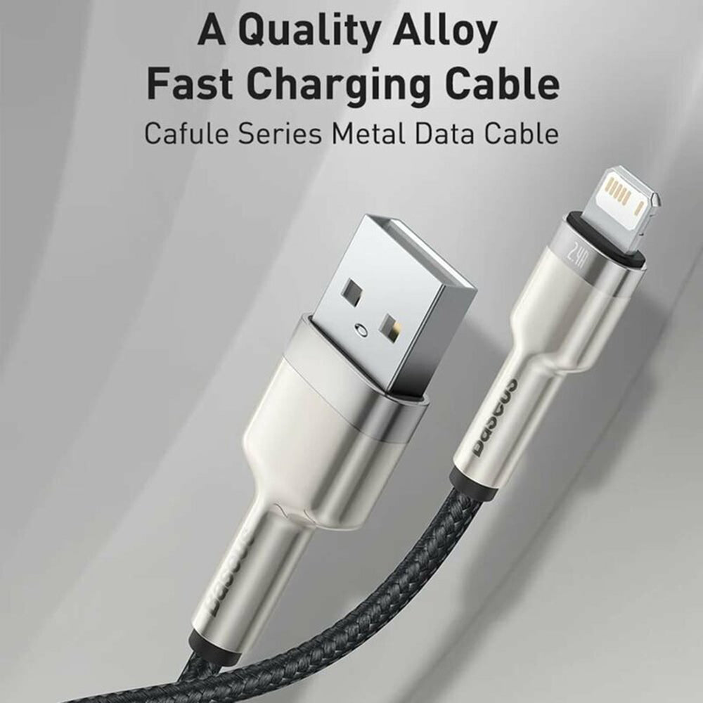 Cablu Baseus Cafule Series Metal (CALJK-A01), USB to Lightning, 2.4A, 480Mbps, 1m, Negru
