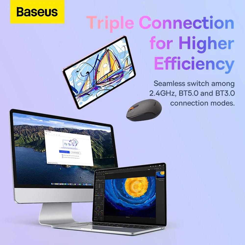 Mouse Baseus F01B (B01055503413-00), Bluetooth 5.0, 2.4G, 1600 DPI, Roz