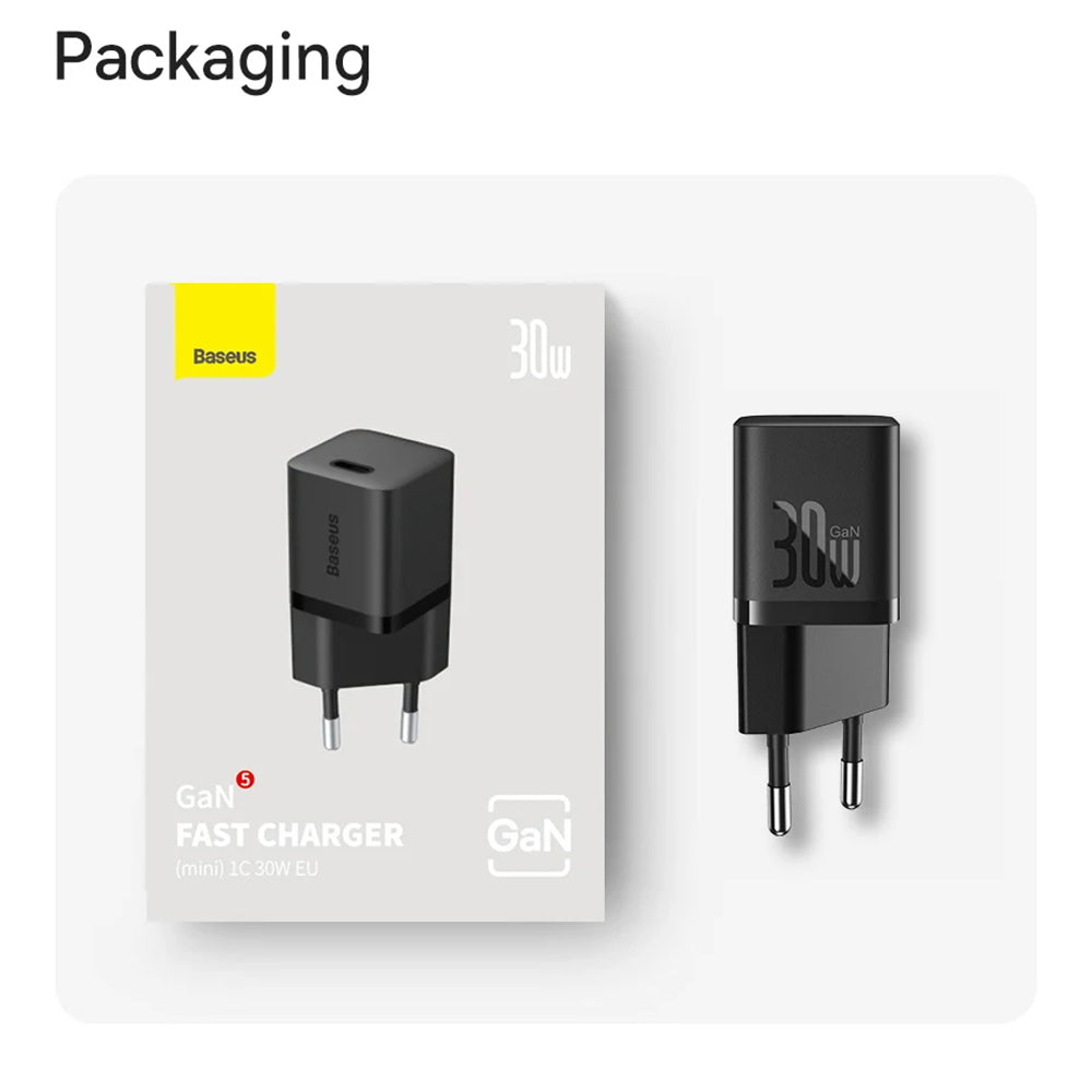 Incarcator Baseus (CCGN070401), GaN, Type-C, Fast Charging, 30W, Negru