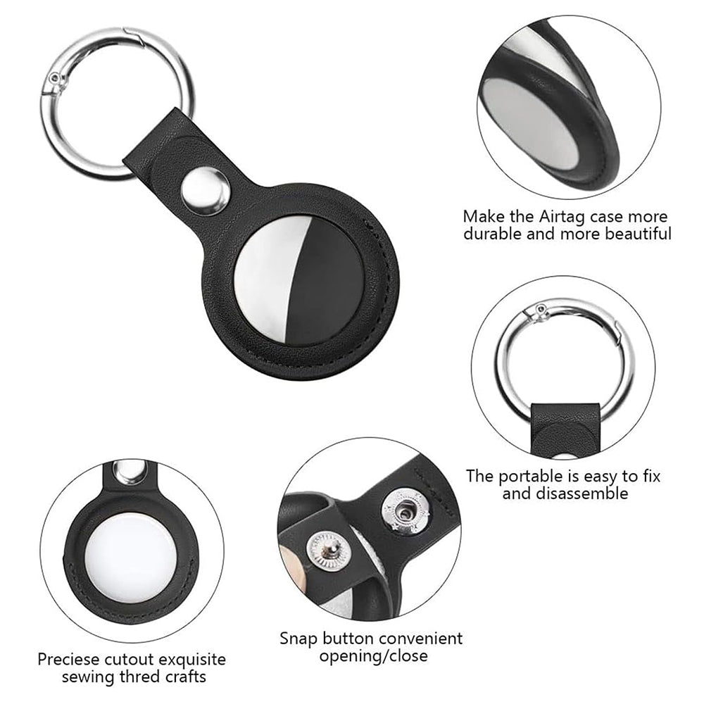 Suport Techsuit Secure Leather (SLH1), Apple AirTag Case, with Metal Ring, Negru