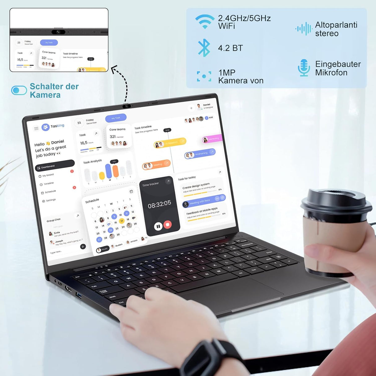 Ruzava laptop, 8 GB RAM, 256 GB SSD, 1 TB-ig bővíthető, Celeron N5095 (akár 2,9 GHz), Win 11, 5G WiFi, fém burkolat, webkamera-takaró, vezeték nélküli egér, billentyűzetvédő fólia - Arany