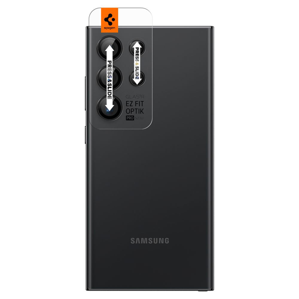 Folie de protectie Spigen (set de 2) Optik.tR EZ Fit Pro Camera Glass (AGL07425) compatibil cu Samsung Galaxy S24 Ultra, Negru