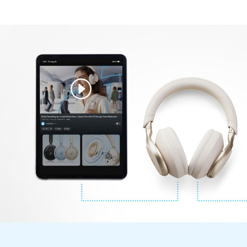Casti Anker Wireless SoundCore Space One (A3035G21), Bluetooth 5.3, Active Noise Cancelling, Hi-Res, Alb
