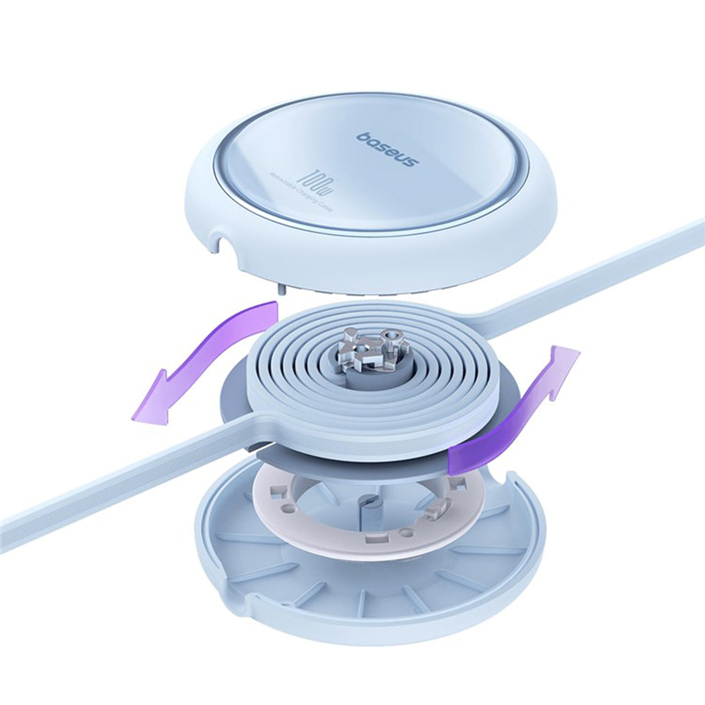 Cablu Baseus Free2Draw Mini (P10364500311-00), Type-C to Type-C, 100W, 1m, Retractable, Galaxy Blue