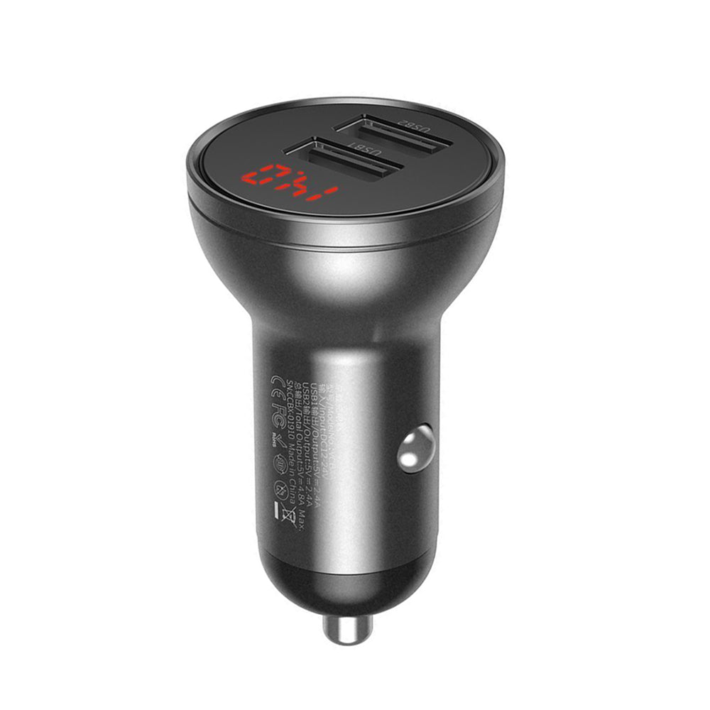Incarcator Baseus Car (CCBX-0G), Digital Display, 2x USB-A, 24W, Gri