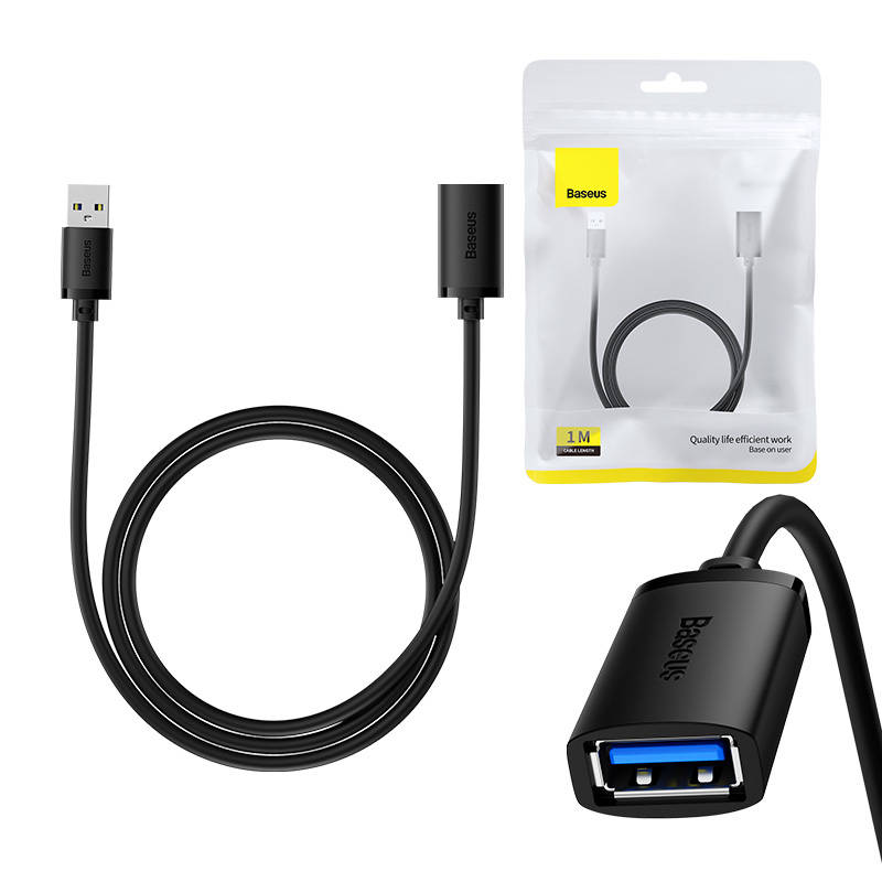 Adaptor Baseus Extension Cable AirJoy Series (B00631103111-00), USB Male to Female USB 3.0, 1m, Negru
