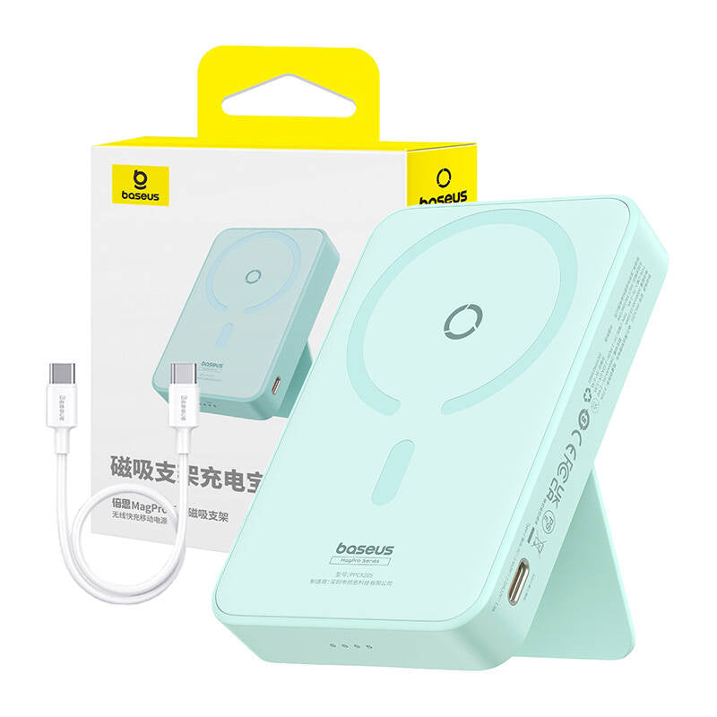 Baterie externa Baseus MagPro Magnetic PPCXZ05 (P10064101333-00), USB-C, 5000mAh, 20W, MagSafe, Cable Type-C, 3A, 30cm, Menta