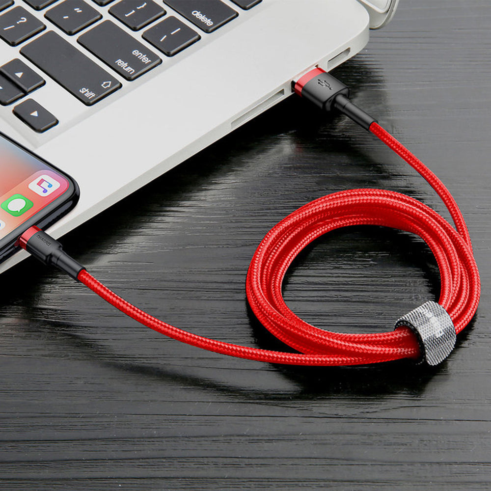 Cablu Baseus Cafule (CALKLF-B09), USB to Lightning, 2.4A, 480Mbps, 1m, Rosu
