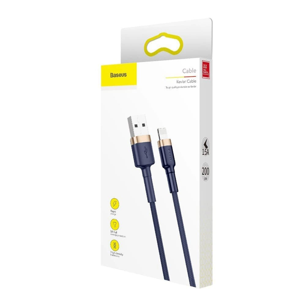 Cablu Baseus Cafule (CALKLF-CV3), USB to Lightning, QC3.0, 1.5A, 2m, Albastru / Gold