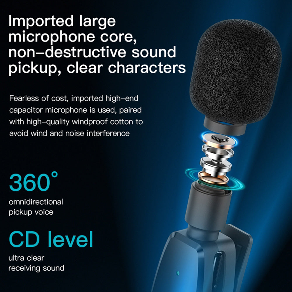Casti Yesido (set de 2) Wireless Lavalier Microphones (KR15), 3 in 1 Receiver, TC, Lighting, 3.5mm Jack, 2.4GHz, Negru