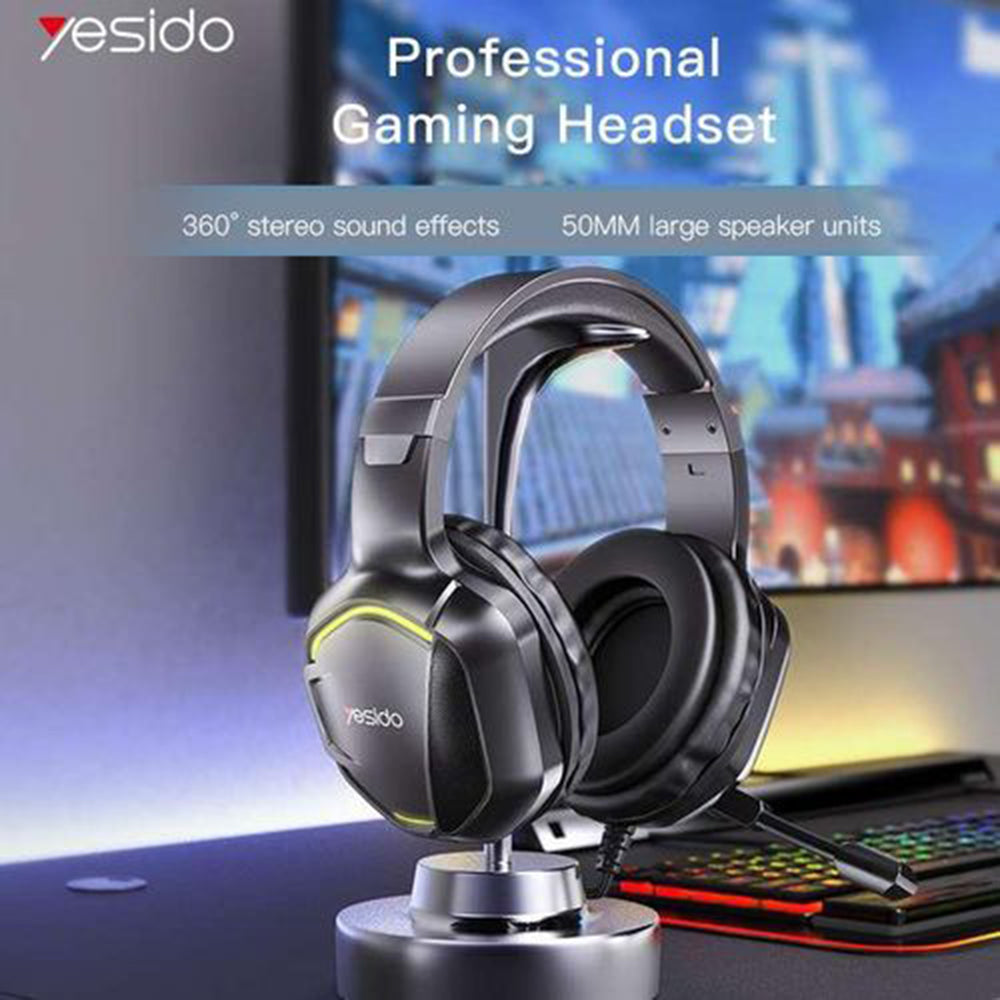Casti Yesido Wired (EK01), for Gaming, Jack 3.5mm, with Microphone, RGB LED Lights, Negru
