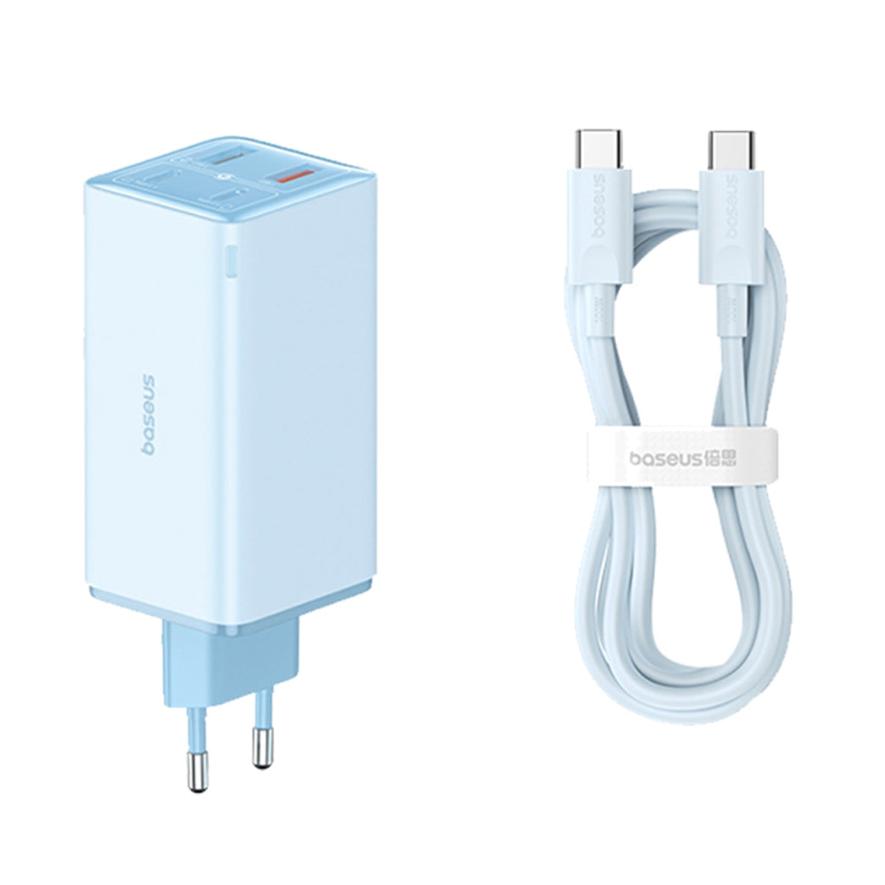 Incarcator Baseus GaN6 Pro (P10162705312-00), Type-C Cable Included, 2x USB, 2x Type-C, 100W, 100W, 20V, 5A, 1m, Albastru