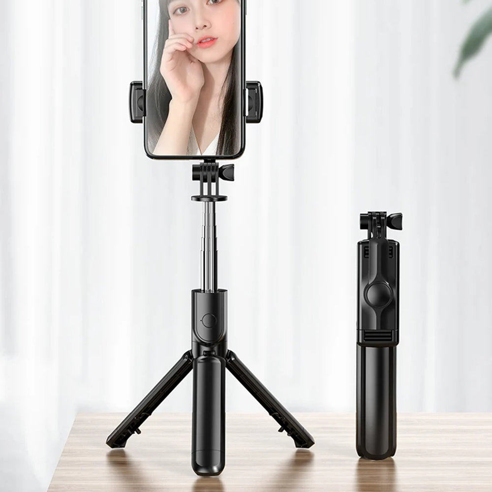 Suport Techsuit Selfie Stick (S03), Stable and Compact Tripod Mount with Bluetooth Remote Control, 68cm, Negru