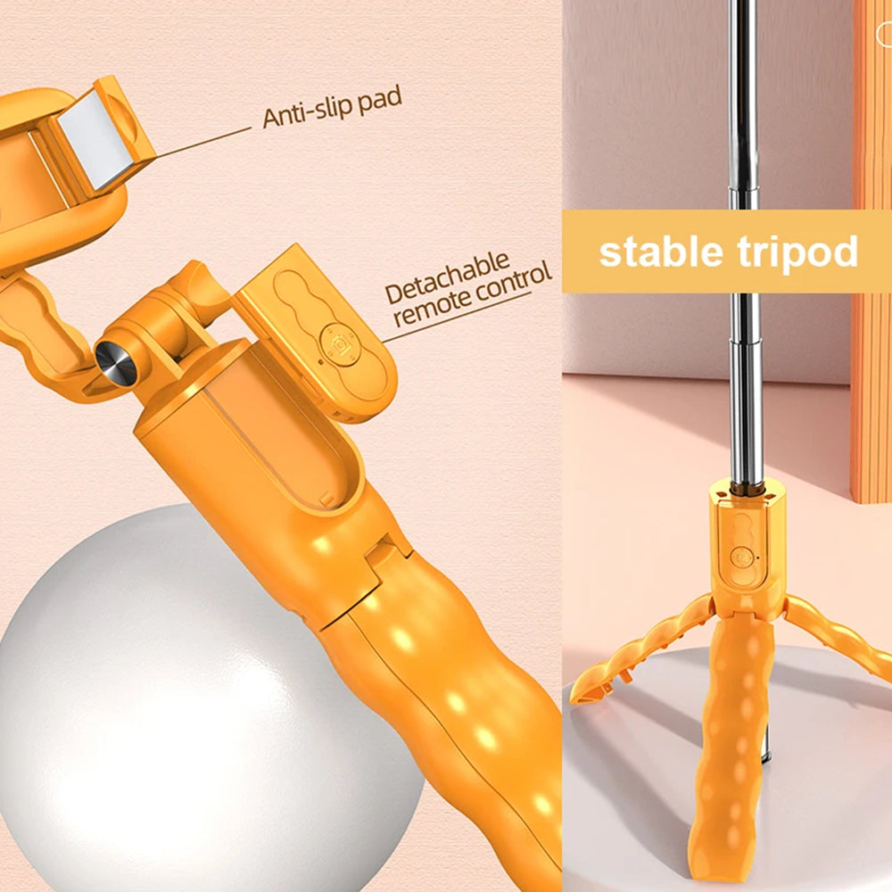 Suport Techsuit Mini Selfie Stick (KT01), Compact Tripod Mount with Detachable Remote Control, 70cm, Portocaliu