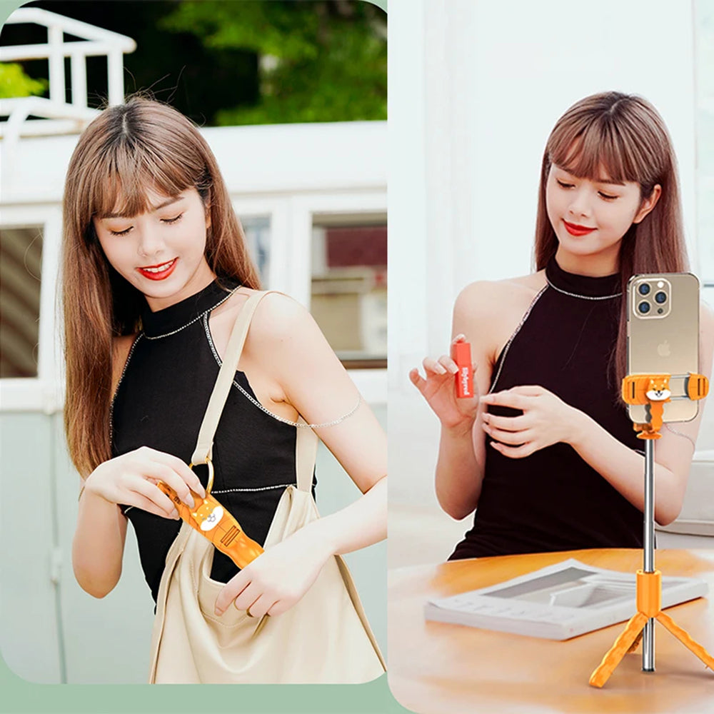 Suport Techsuit Mini Selfie Stick (KT01), Compact Tripod Mount with Detachable Remote Control, 70cm, Portocaliu