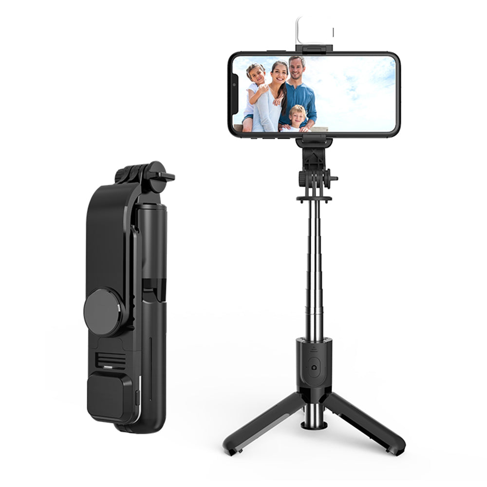 Suport Techsuit Mini Selfie Stick (L11s), Stable Tripod with Bluetooth Remote Control and LED Light, 75cm, Negru