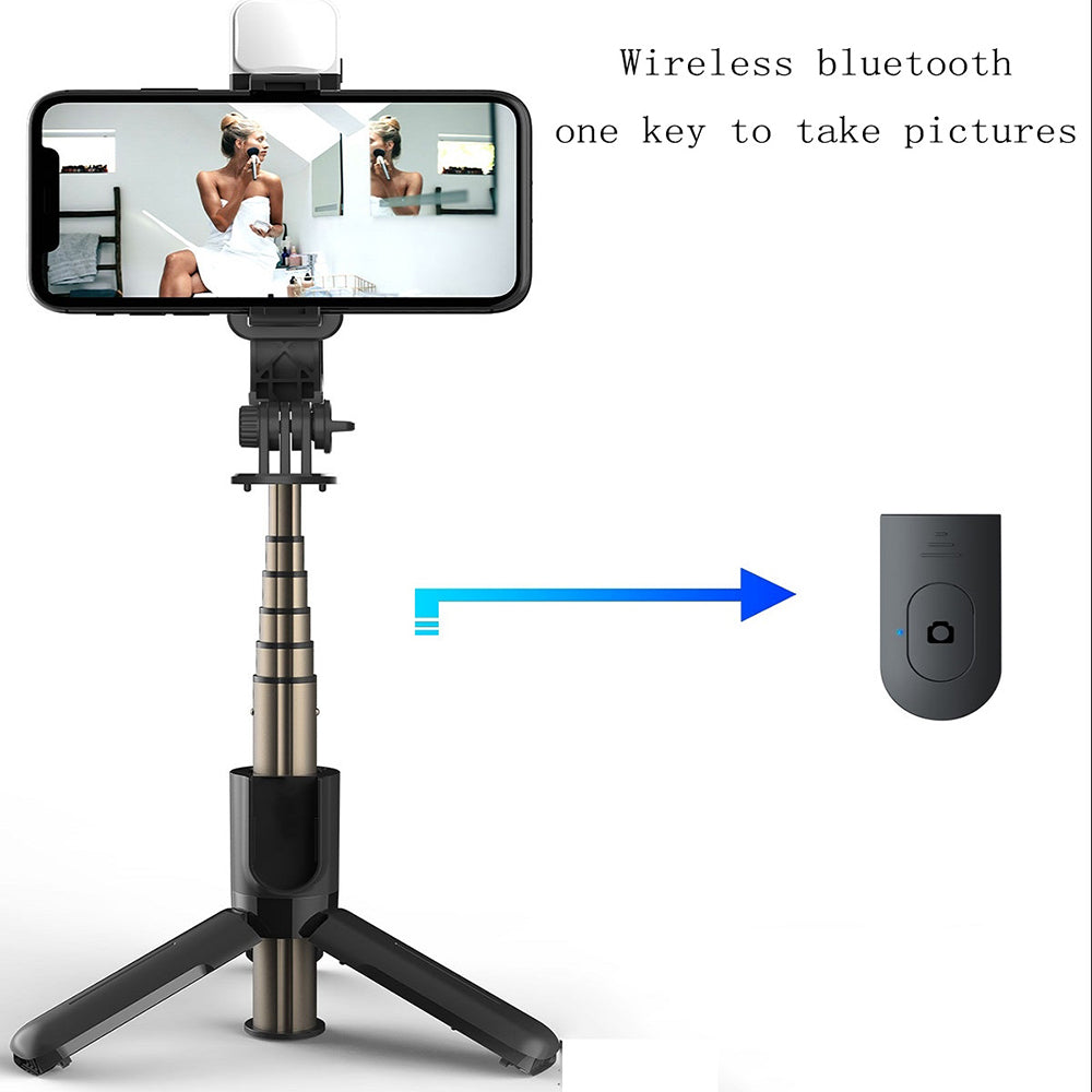 Suport Techsuit Mini Selfie Stick (L11s), Stable Tripod with Bluetooth Remote Control and LED Light, 75cm, Negru