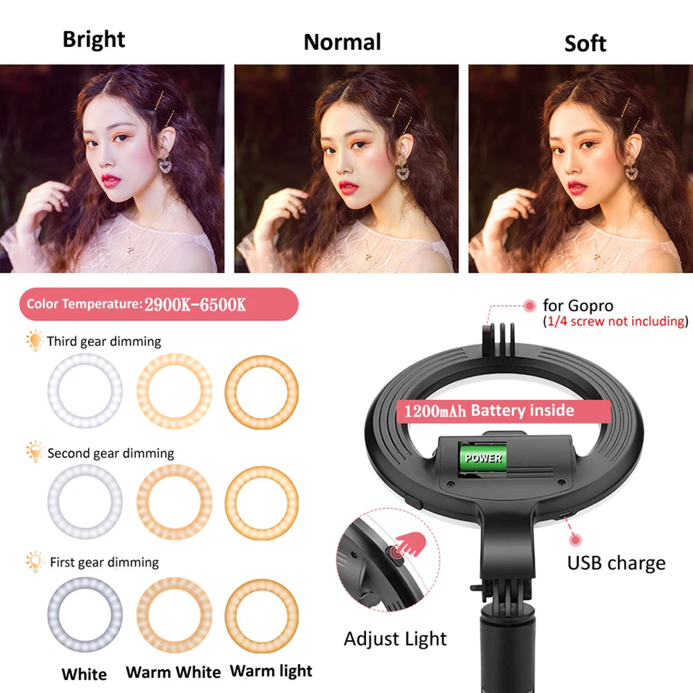 Suport Techsuit Selfie Stick (L07), Stable Tripod with Bluetooth Remote Control and Beauty Ring Light, 90cm, Negru