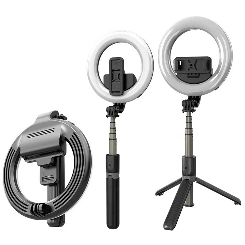 Suport Techsuit Selfie Stick (L07), Stable Tripod with Bluetooth Remote Control and Beauty Ring Light, 90cm, Negru