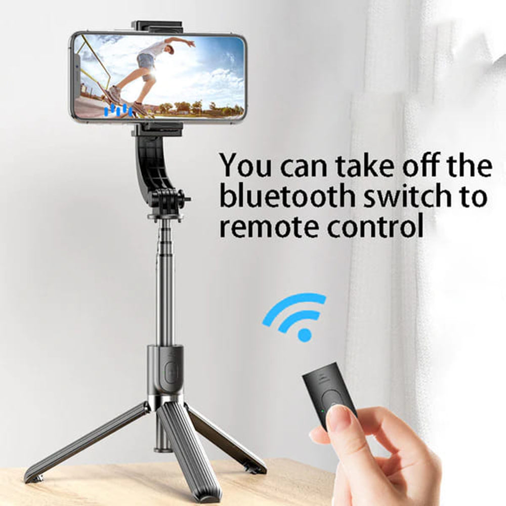 Suport Techsuit Selfie Stick (L08), Stable Gimbal/Tripod with Bluetooth Remote Control, 360 Rotation, 86cm, Negru