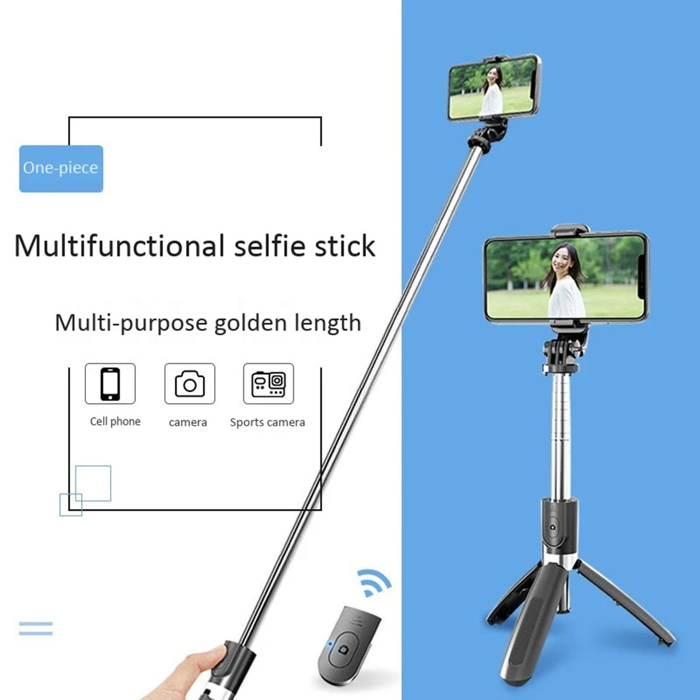 Suport Techsuit Selfie Stick (L02), Stable Tripod with Bluetooth Remote Control, GoPro Compatible, 360 Rotation, 100cm, Negru