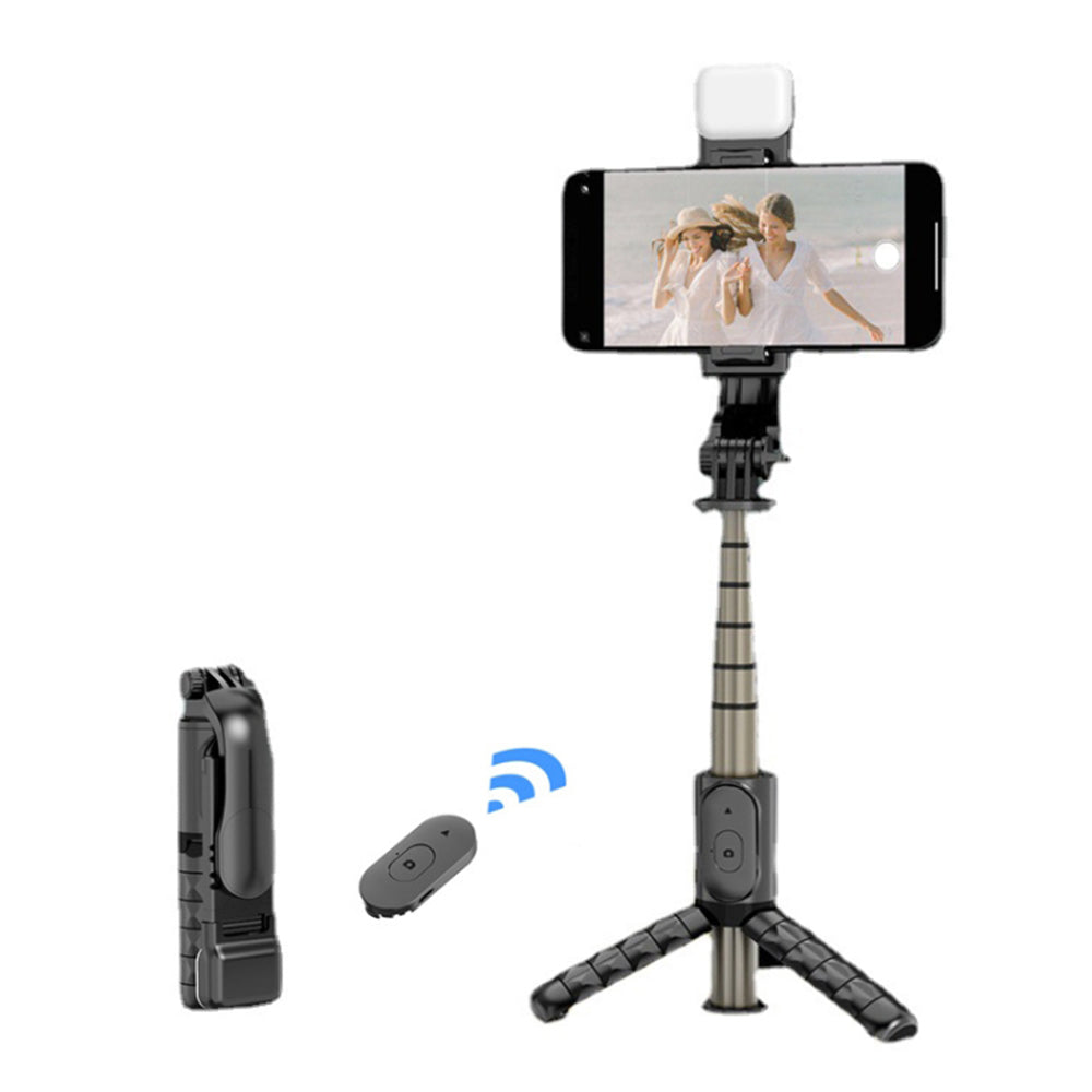 Suport Techsuit Mini Selfie Stick (Q10s), Stable Tripod with Bluetooth Remote Control, Fill Light, 360 Rotation, 70cm, Negru