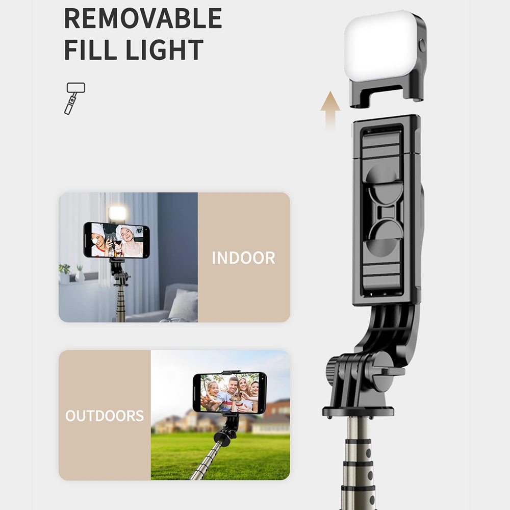 Suport Techsuit Mini Selfie Stick (Q10s), Stable Tripod with Bluetooth Remote Control, Fill Light, 360 Rotation, 70cm, Negru