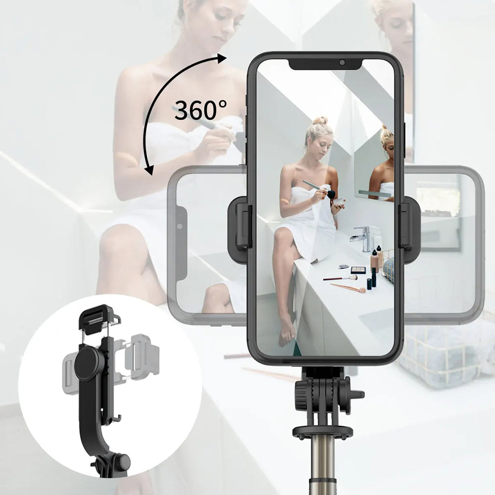 Suport Techsuit Selfie Stick (Q03), Stable Tripod with Bluetooth Remote Control, Aluminium Alloy, 360 Rotation, 74cm, Negru