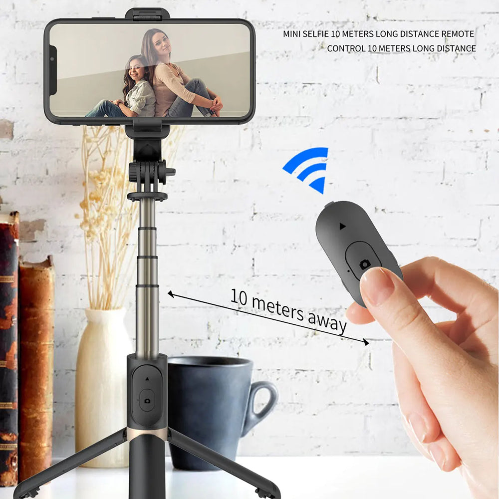 Suport Techsuit Selfie Stick (Q03), Stable Tripod with Bluetooth Remote Control, Aluminium Alloy, 360 Rotation, 74cm, Negru